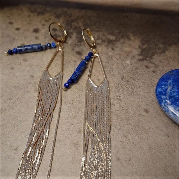 L'Apprentie pierres et bijoux Bayonne boucles d'oreille voie lactée en lapis-lazuli