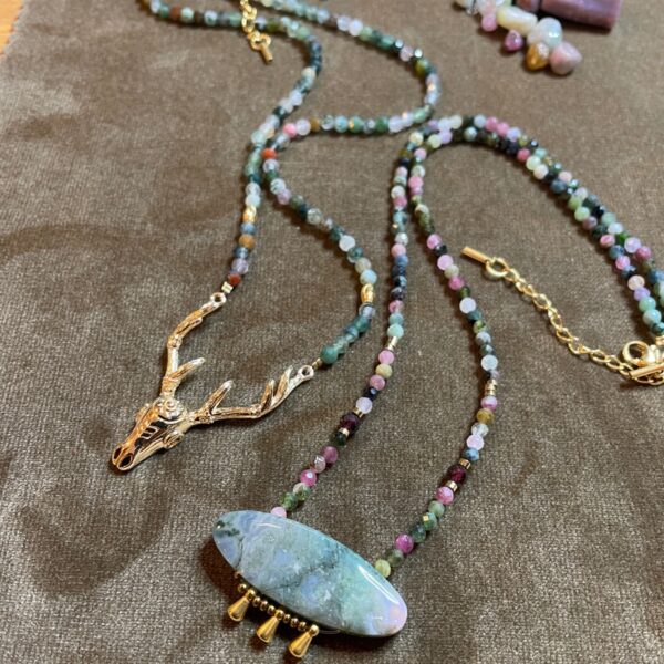 Collier Agate indienne et Tourmalines