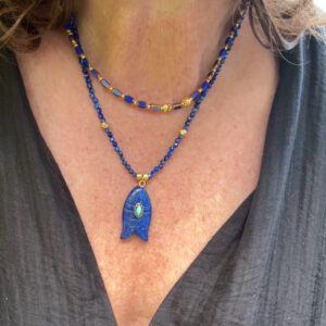 Pierres Bijoux Pays Basque - L'Apprentie Collier Poisson Lapis Lazuli