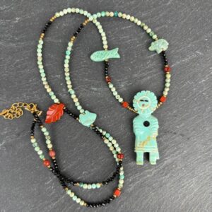 Pierres Bijoux Pays Basque - L'Apprentie Sautoir kachina et turquoises du Pérou