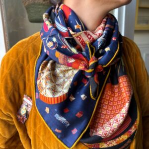 Grand foulard Soie et Laine - Lanternes 110 x 110 cm